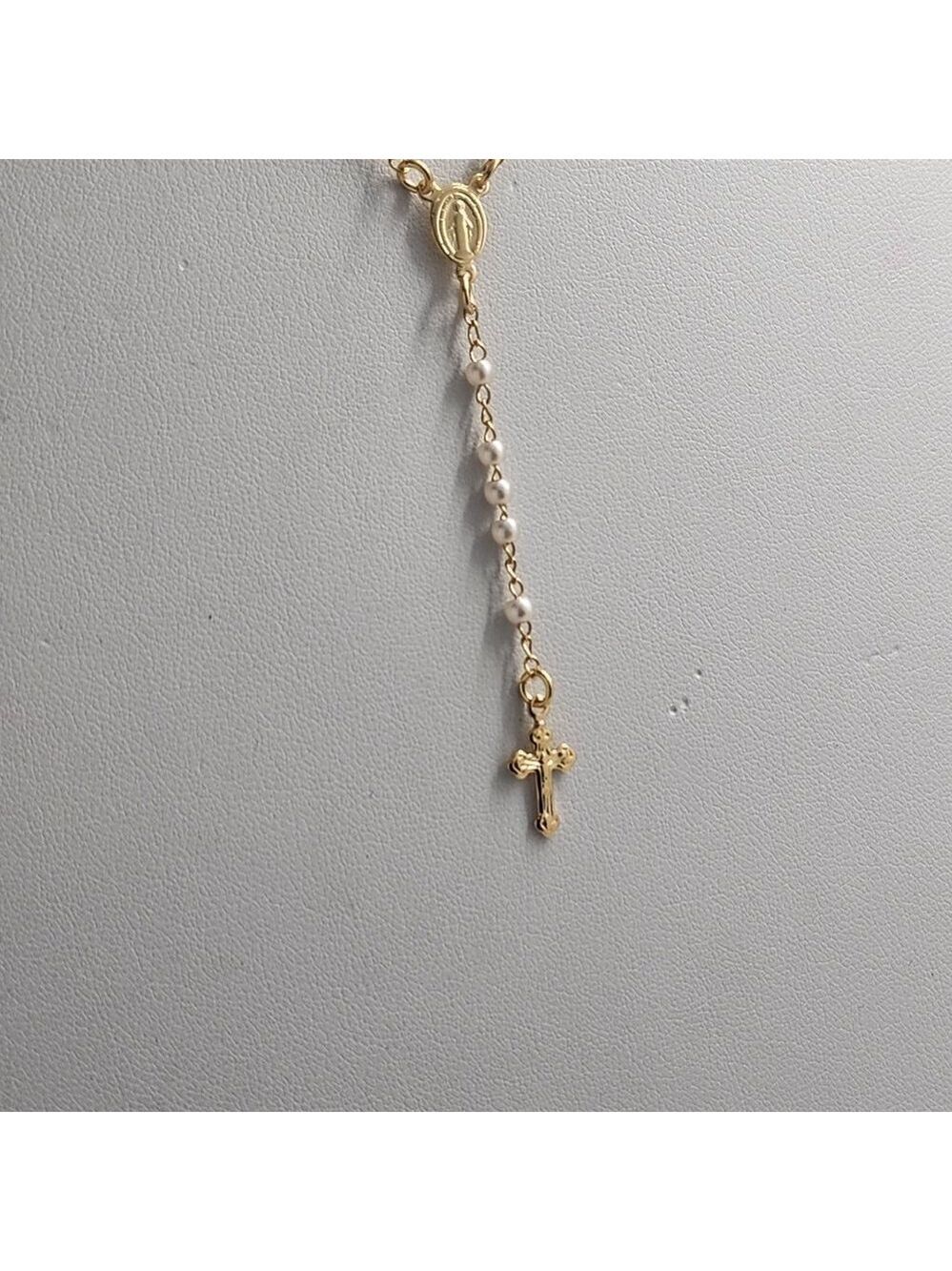 Brand New Brazilian 18k Gold Filled White/ Gold beaded Rosary - Picture 5 of 6